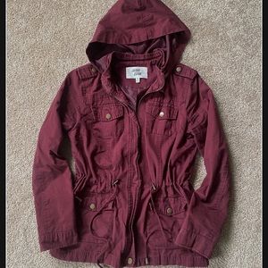 Maroon Hooded Utility Jacket Small